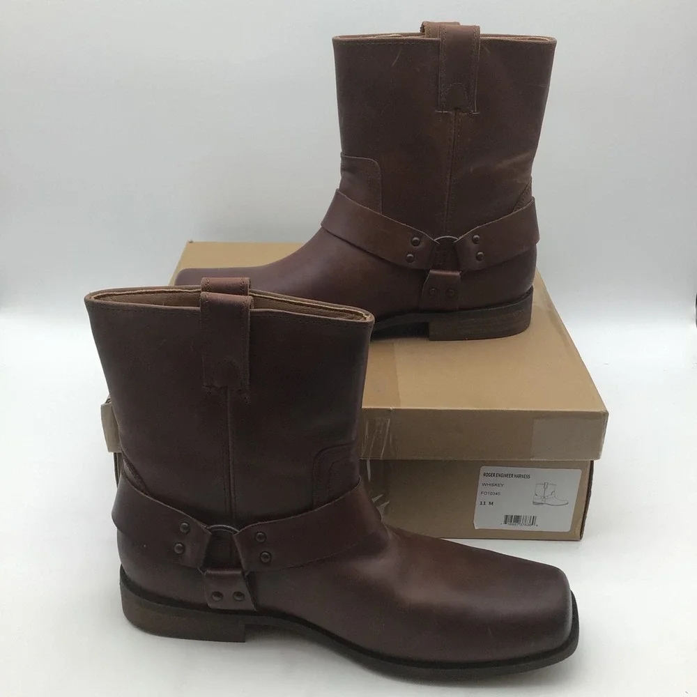 Frye and Co Roger Engineer Harness Leather Boots Whiskey Brown Size 11 M NEW